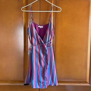 Cloud Ten Rainbow Stripe Wrap Mini Dress (Size S)